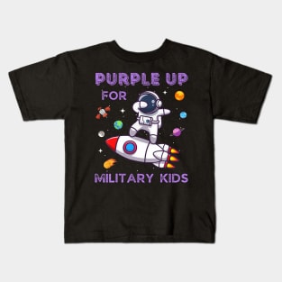 Purple Up Military Kids Military Child Month Astronaut Funny Kids T-Shirt